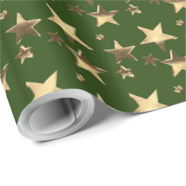Weihnachts-Grüne Imitats Gold Stars Muster Geschenkpapier