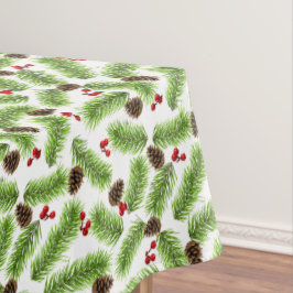 Weihnachts-Grüne Pine-Blätter, Cones & Red Berries Tischdecke