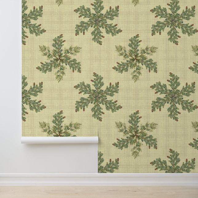 Weihnachts Grüne Pine Booughs Schneeflocken Tapete (Anwendung)