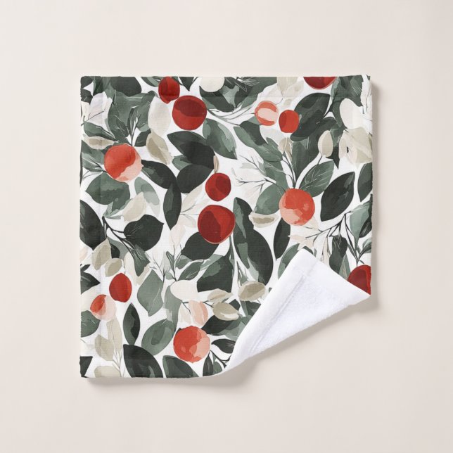 Weihnachts Grüne rote Berries Badhandtuch Set (Waschlappen)