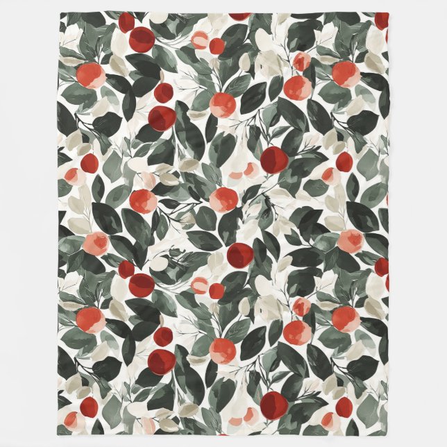 Weihnachts Grüne rote Berries Fleecedecke (Vorderseite)