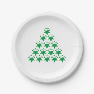 Weihnachts-Grüne Schneesterne Baum, weißer Hinterg Pappteller