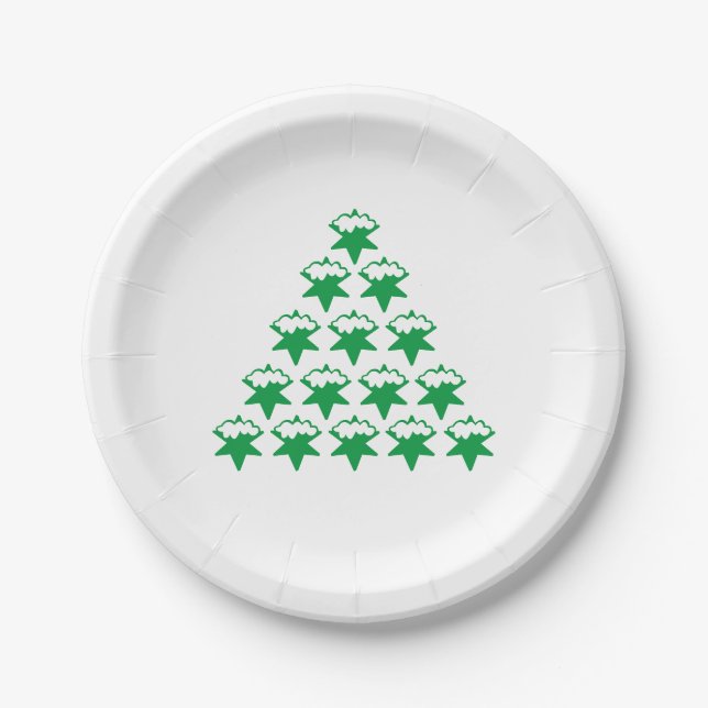 Weihnachts-Grüne Schneesterne Baum, weißer Hinterg Pappteller (Vorderseite)