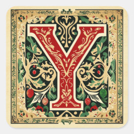 Weihnachts Grüner Brief Y mit Rot und Gold Quadratischer Aufkleber