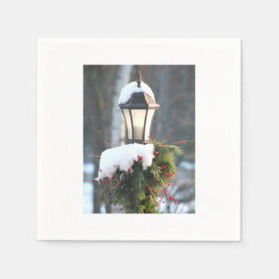 Weihnachts-Grüntöne Berries Snow Covered Light Pos Serviette