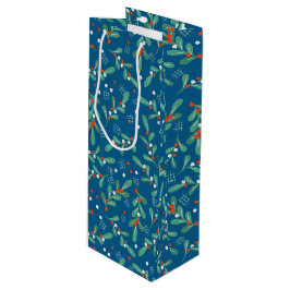 Weihnachts-Grüntöne mit Holly Berries Blue White Geschenktüte Für Weinflaschen