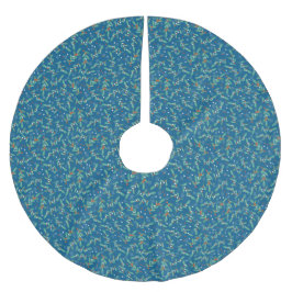 Weihnachts-Grüntöne mit Holly Berries Blue White Polyester Weihnachtsbaumdecke