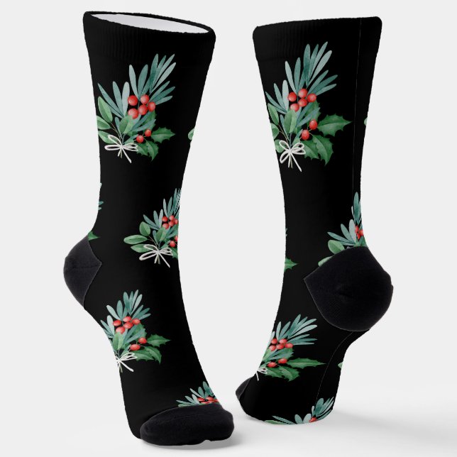 Weihnachts-Grüntöne mit Red Berries Socken (Gewinkelt)