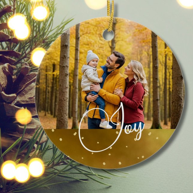 Weihnachts Gruß Foto Joy Gold Keramik Ornament (Von Creator hochgeladen)