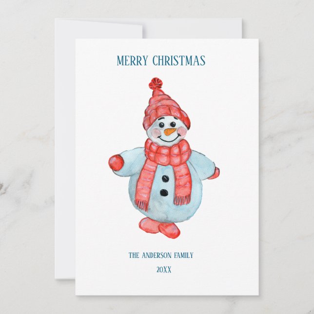 Weihnachts-Grußkarte eines Schneemanns Einladung (Vorderseite)