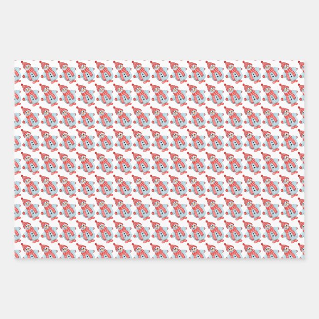 Weihnachts-Grußkarte eines Schneemanns Geschenkpapier Set (Vorderseite)