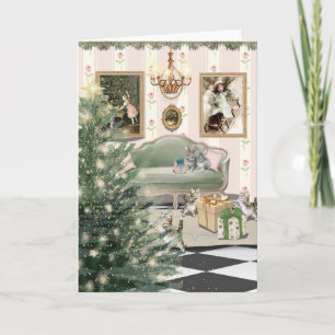 Weihnachts-Grußkarte mit Katzen und Kaninchen Karte