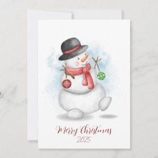 Weihnachts-Grußkarte mit Schneemann in Aquarell Einladung