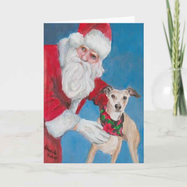 Weihnachts-Grußkarte Whippet and Santa Dog Art Dankeskarte (Vorderseite)