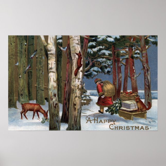 Weihnachts-GrußWeihnachten durch Wald Poster (Vorne)
