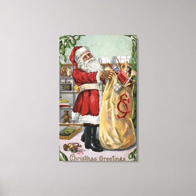 Weihnachts-GrußWeihnachten mit großem Sack Leinwanddruck (Vorderseite)