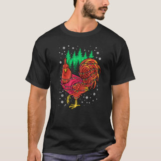 Weihnachts-Hahn Xmas-Huhn Lichter Schneeflocken T-Shirt