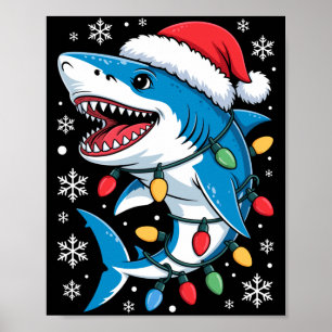 Weihnachts-Hai-Santa-Hut umwickelt mit Lichtern Ur Poster