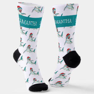 Weihnachts-Hai Santa Zähne Personalisierter Name Socken