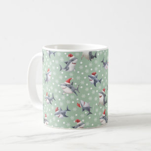Weihnachts-Haie & Schneeflocken auf Hellgrün Kaffeetasse