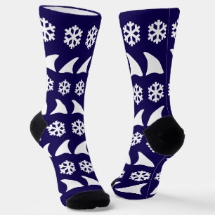 Weihnachts-Haifischflossen und Schneeflocken Spaß Socken