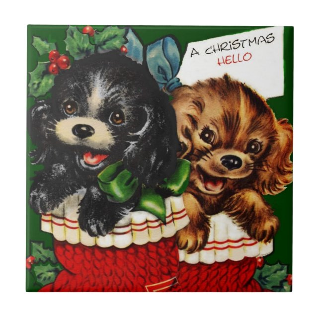 Weihnachts-Hallo-Welpen Fliese (Vorderseite)