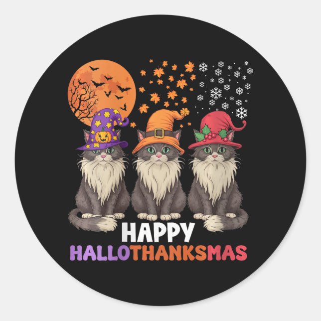 Weihnachts-Happy Hall zu Halloween-Erntedank Runder Aufkleber (Vorderseite)