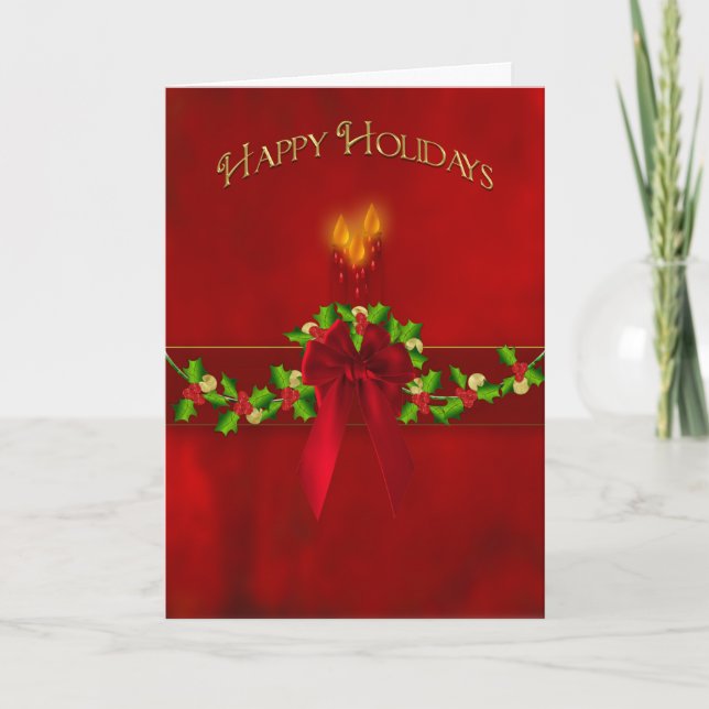 Weihnachts-Happy Holidays Garland Kerzen Rot Karte (Vorderseite)