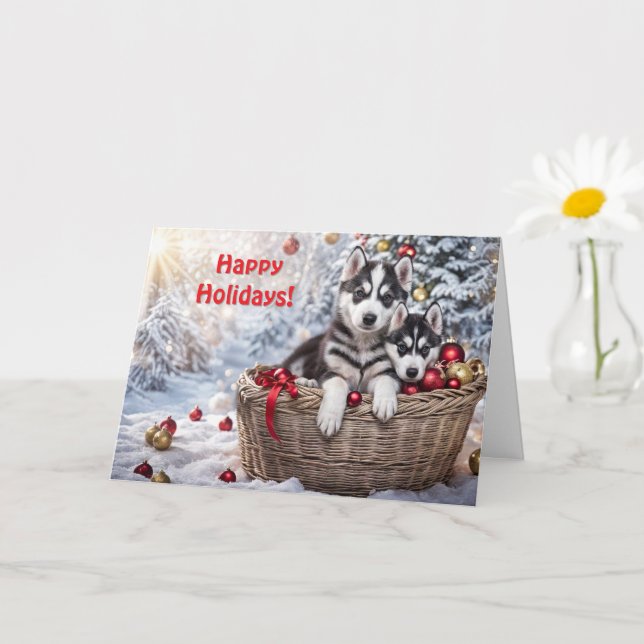 Weihnachts-Happy Holidays Husky Huskieses Hunde Ni Karte (Kleine Pflanze)