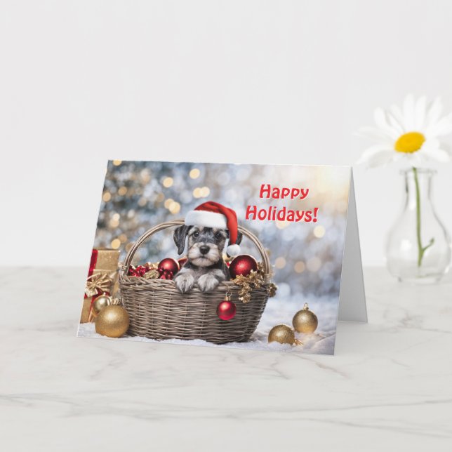 Weihnachts-Happy Holidays Niedlich Schnauzer Welpe Karte (Kleine Pflanze)