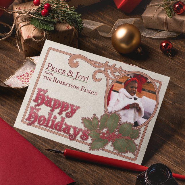 Weihnachts-Happy Holidays Vintages Foto Feiertagskarte (Happy Holidays Vintage Style Christmas Photo Card - Front)
