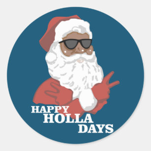 Weihnachts-Happy Holla Days Afroamerikaner Runder Aufkleber