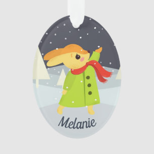 Weihnachts-Hase fängt Schneeflocken Ornament