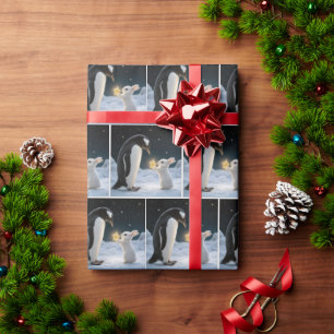 Weihnachts-Hase und Pinguin mit Stern Geschenkpapier