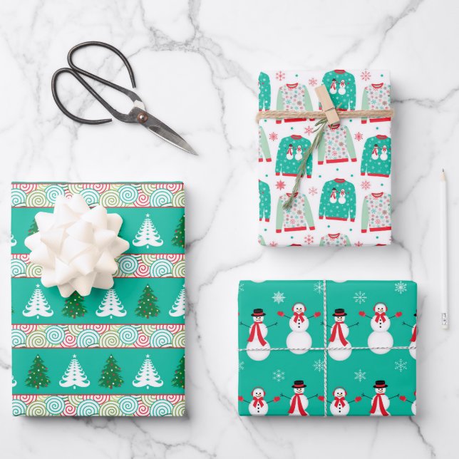 Weihnachts hässliche Pullover-Muster gekachelt Geschenkpapier Set (Vorderseite)