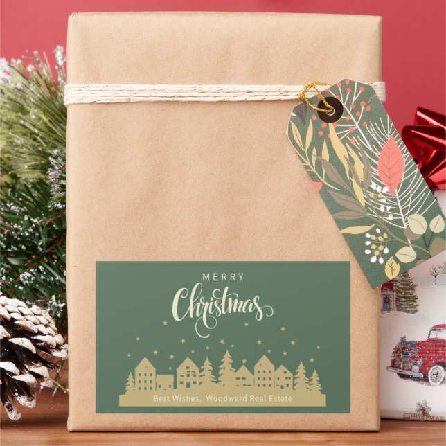 Weihnachts-Haus Green Retro | Benutzerdefiniertes  Rechteckiger Aufkleber (Feiertag)