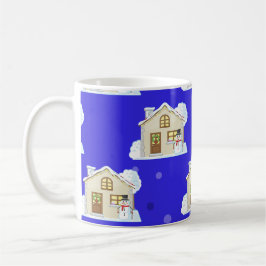 Weihnachts-Haus-Muster - Blue Background Kaffeetasse
