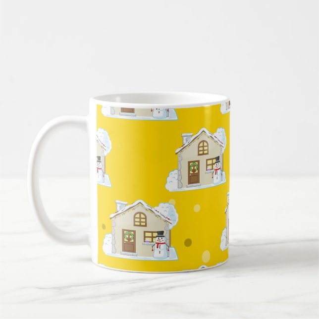 Weihnachts-Haus-Muster - Gelber Hintergrund Kaffeetasse (Links)