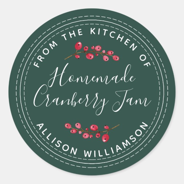 Weihnachts hausgemachte Cranberry Jam Can Dark Gre Runder Aufkleber (Vorderseite)