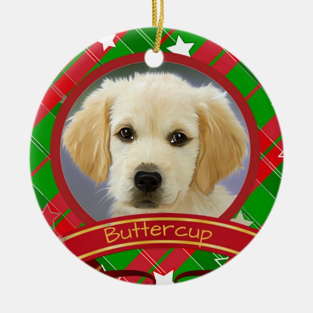 Weihnachts Haustier Foto Grün Rot Personalisiert Keramikornament (Vorne)