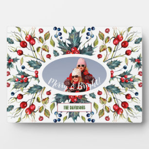 Weihnachts-Heilige-Beeren-Kranz Foto Monogramm Fotoplatte
