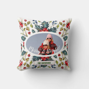 Weihnachts-Heilige-Beeren-Kranz Foto Monogramm Kissen