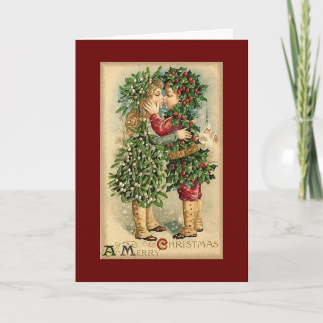 Weihnachts Heilige Liebe küsst Feiertagskarte (Vorderseite)