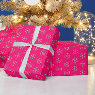 Weihnachts heiß rosa Fuchsia Gold Schneeflocken el Geschenkpapier