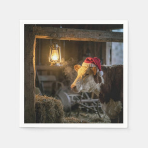 Weihnachts-Hereford-Kuh in einer Scheune Serviette