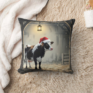 Weihnachts-Hereford-Kuh in Scheunentoreingang Kissen