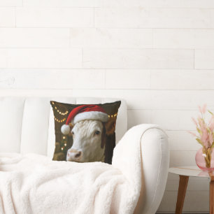 Weihnachts-Hereford-Kuh mit Santa-Hut Kissen