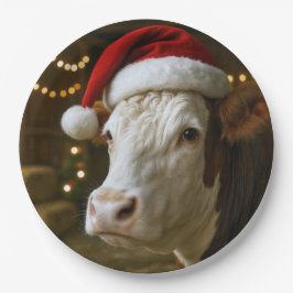Weihnachts-Hereford-Kuh mit Santa-Hut Pappteller