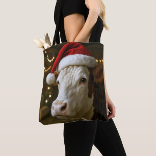 Weihnachts-Hereford-Kuh mit Santa-Hut Tasche