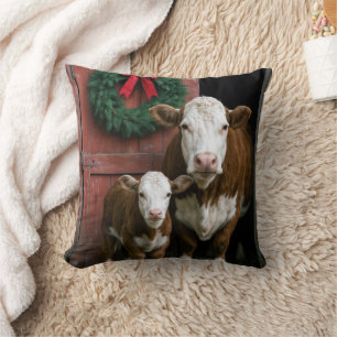Weihnachts Hereford Kuh und Kalb Kissen